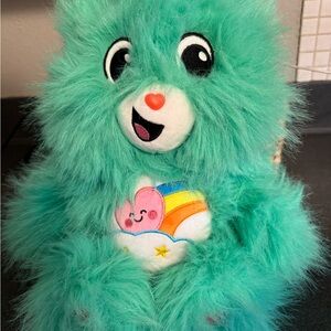 Care Bear Teal Plush Bear with Rainbow Heart Chest Embroidery